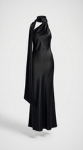 Iris - Elegante vestido de fiesta Ribbon Halter Satin Negro