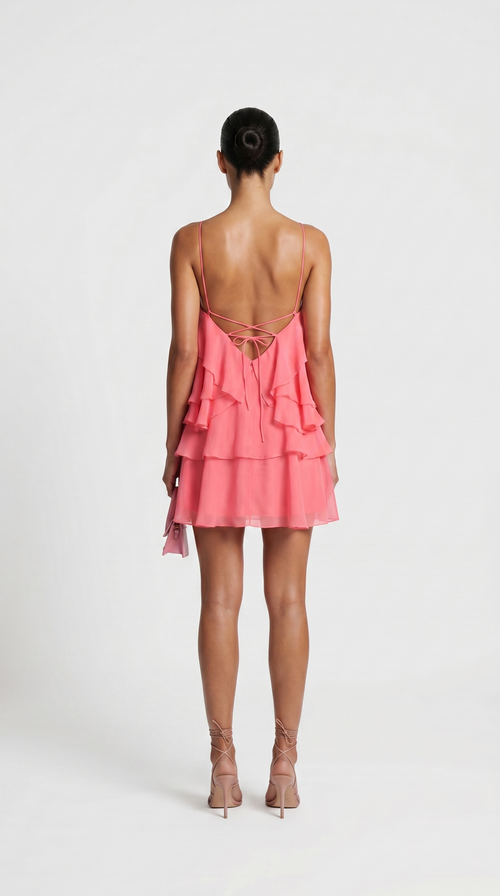 Astra - Multi-Tiered Ruffle Halter Mini Dress