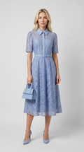 Alma - Belted Floral Lace Shirt Midi Dress