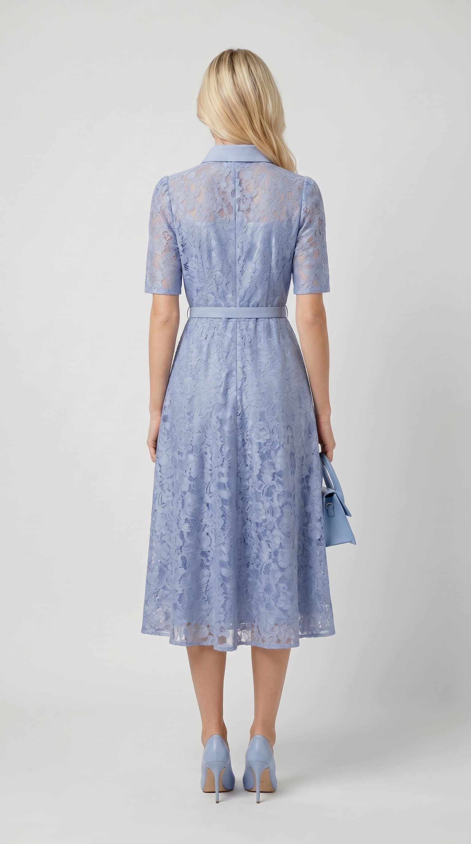 Alma - Belted Floral Lace Shirt Midi Dress