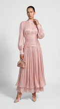 Sandra - Ruched High-Neck Plissé Maxi Gown