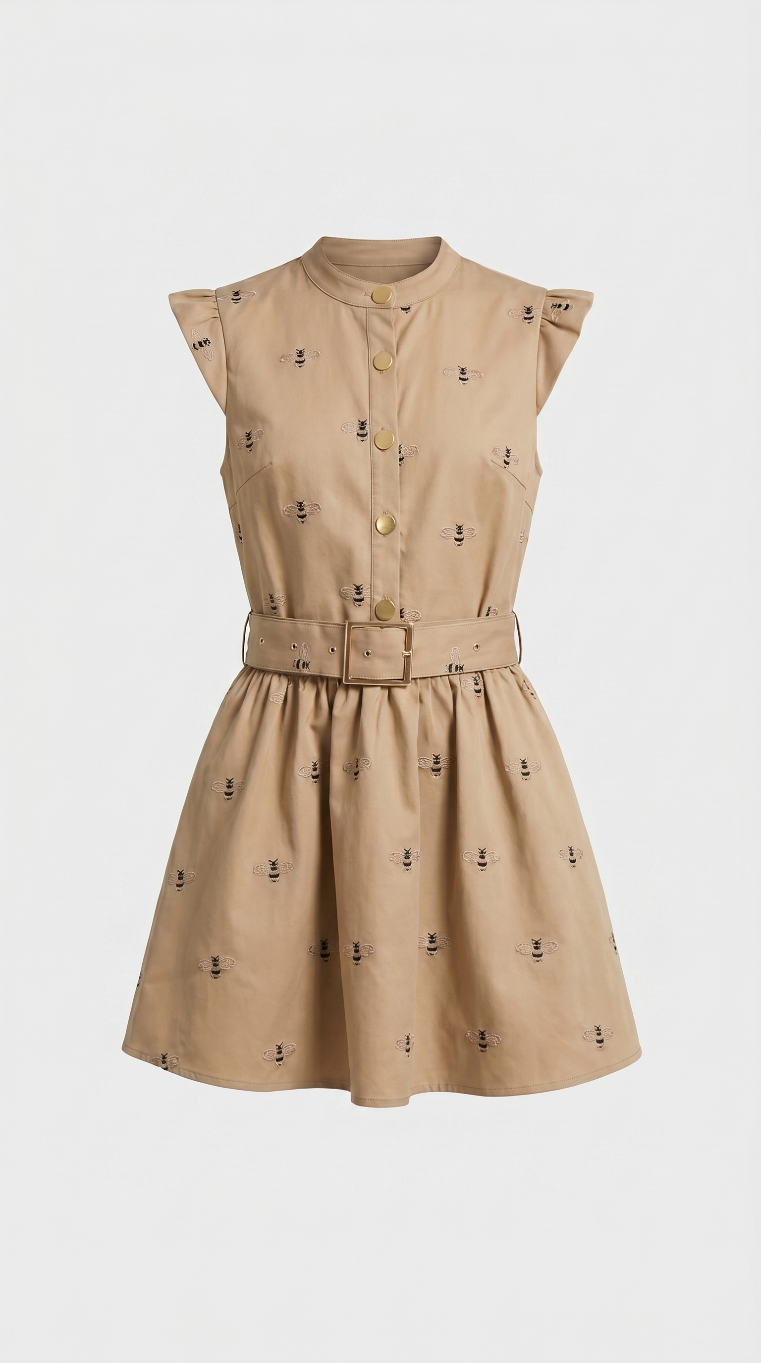 Ostra - Embroidered Bee Utility Mini Dress Khaki