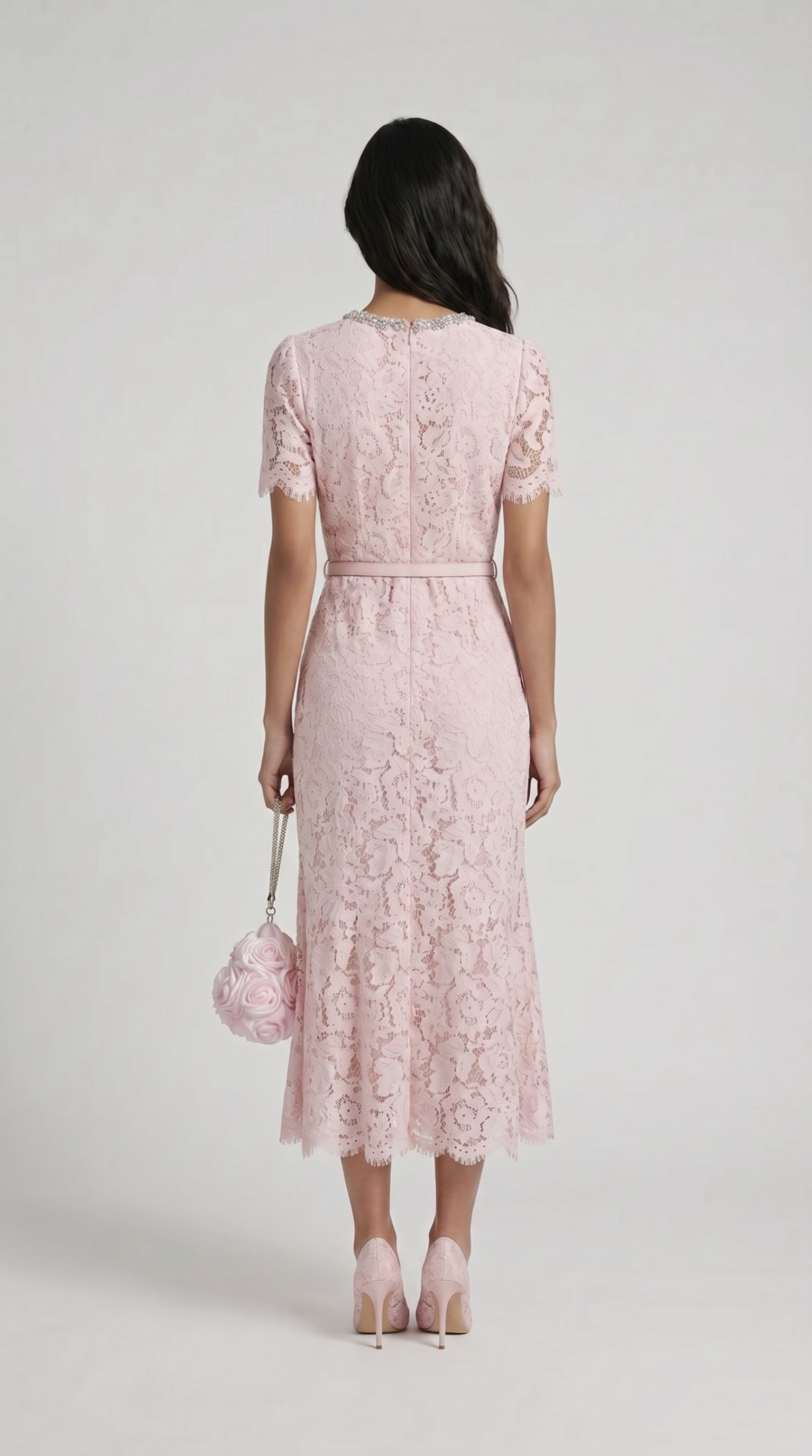 Nory - Elegant Pink Lace Fish-Tail Evening Gown