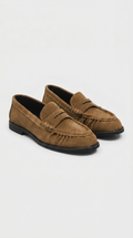 Costas - Ruched Leather & Suede Penny Loafer Camel
