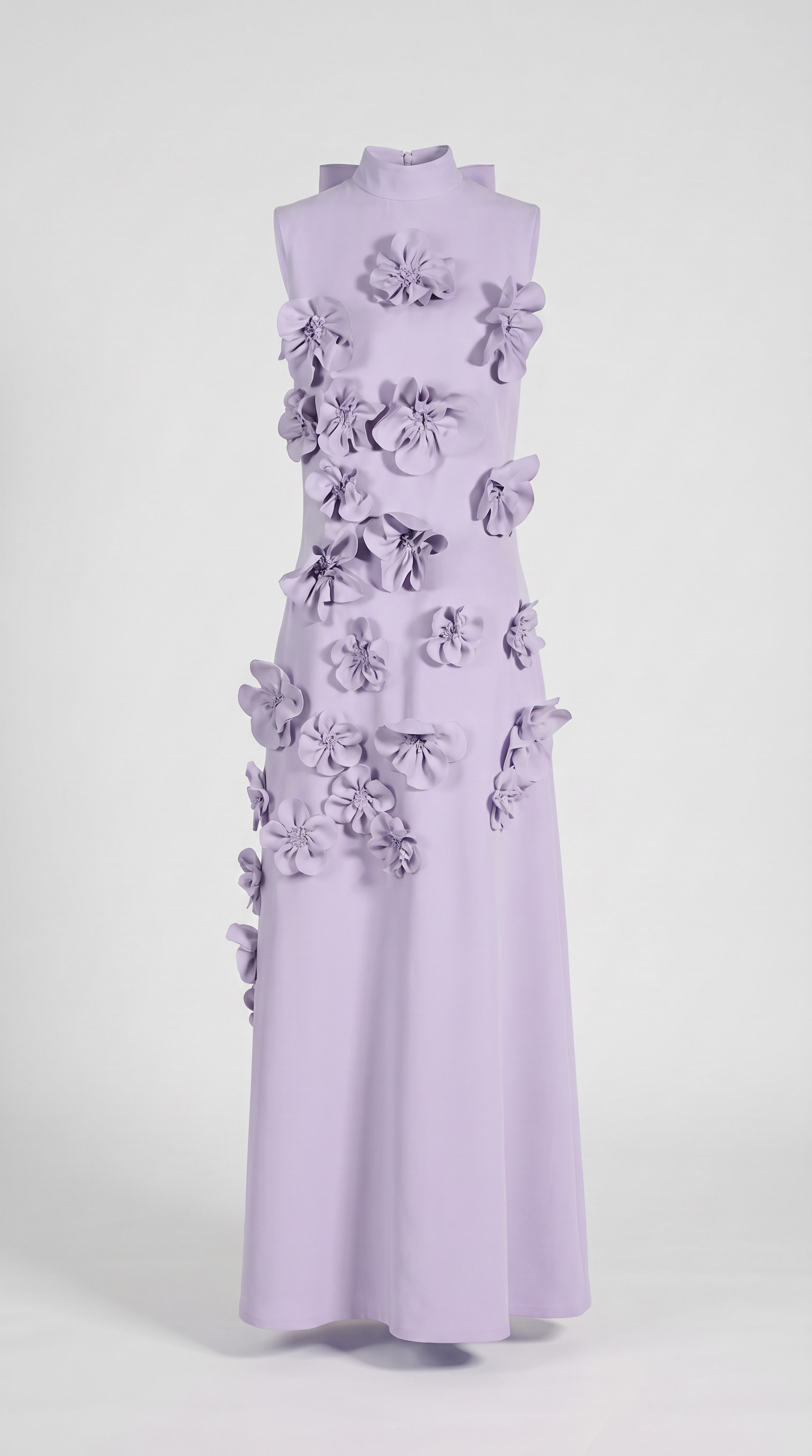 Conta - 3D Floral Appliqué Mock-Neck Maxi Gown Blue