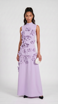 Conta - 3D Floral Appliqué Mock-Neck Maxi Gown Blue