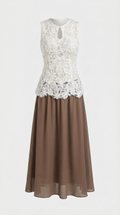 ASTI - VESTIDO MIDI CON APLIQUES FLORALES 3D Y MEZCLA DE MATERIALES