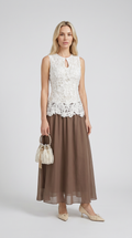 Asti - 3D Floral Appliqué Top & Midi Skirt