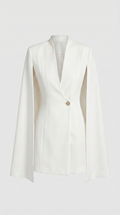 Larienne - Vestido de capa con cuello en V profundo y botón de declaración blanco