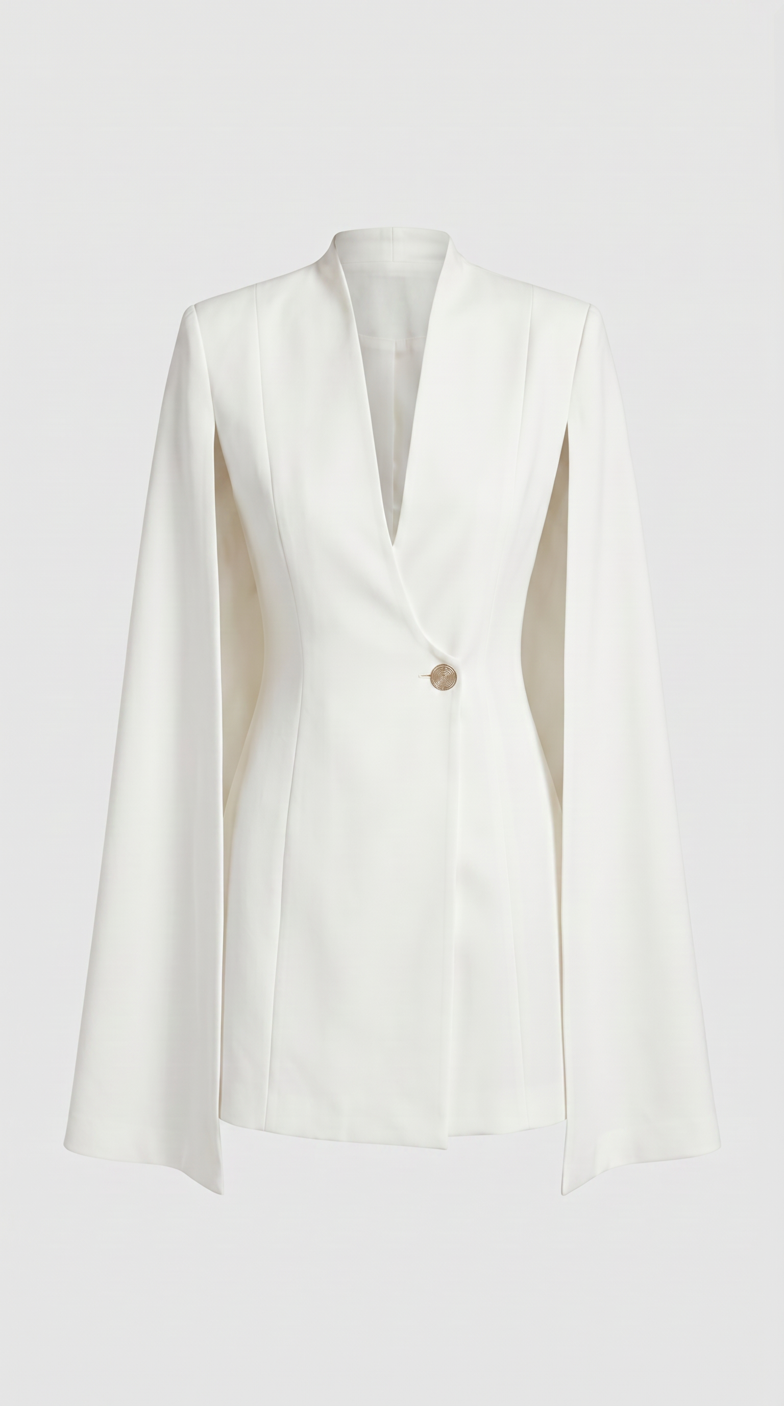 Larienne - Vestido de capa con cuello en V profundo y botón de declaración blanco