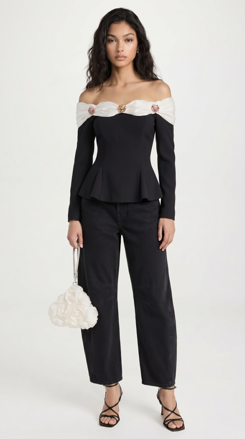 Arana - Sexy Slash Neck Crop Top Black