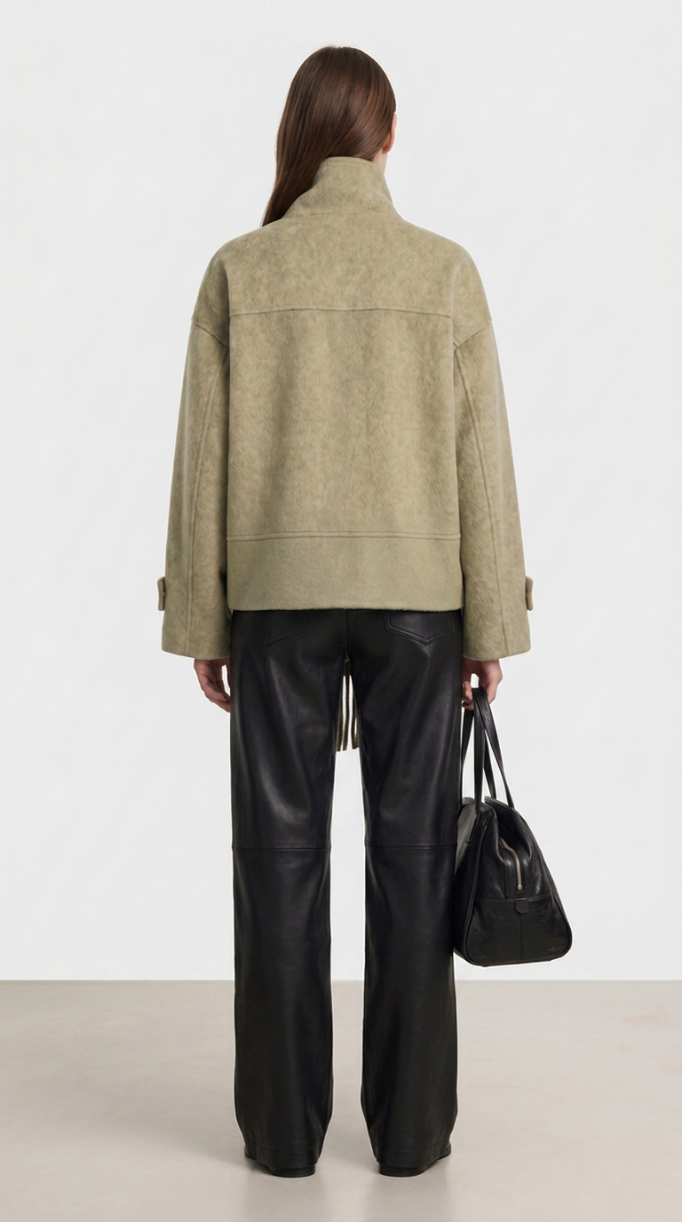 Chantrel - Chaqueta de lana natural con cuello de bufanda y cuello en V esculpido