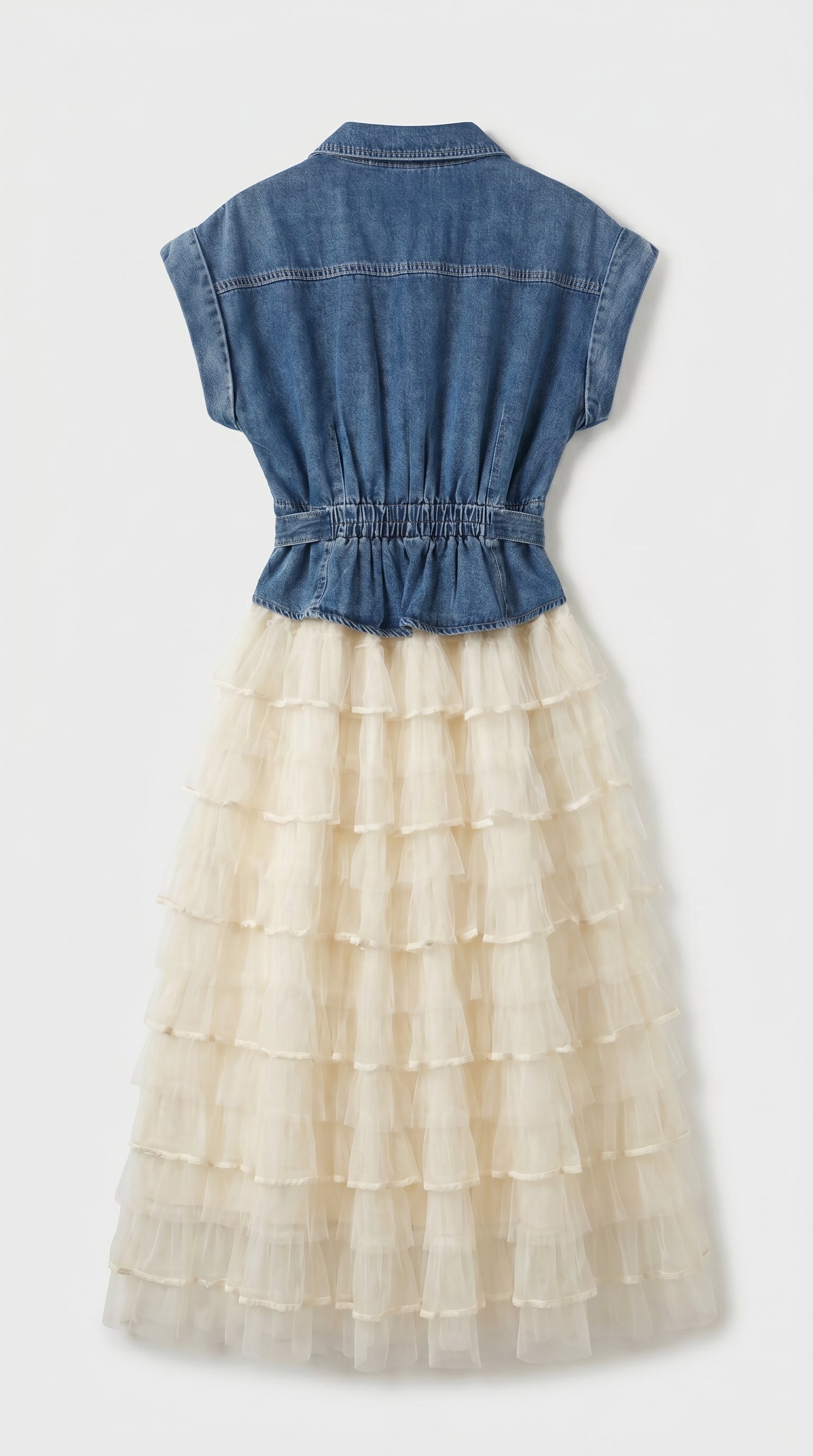 Eni - Spliced Denim & Tiered Tulle Midi