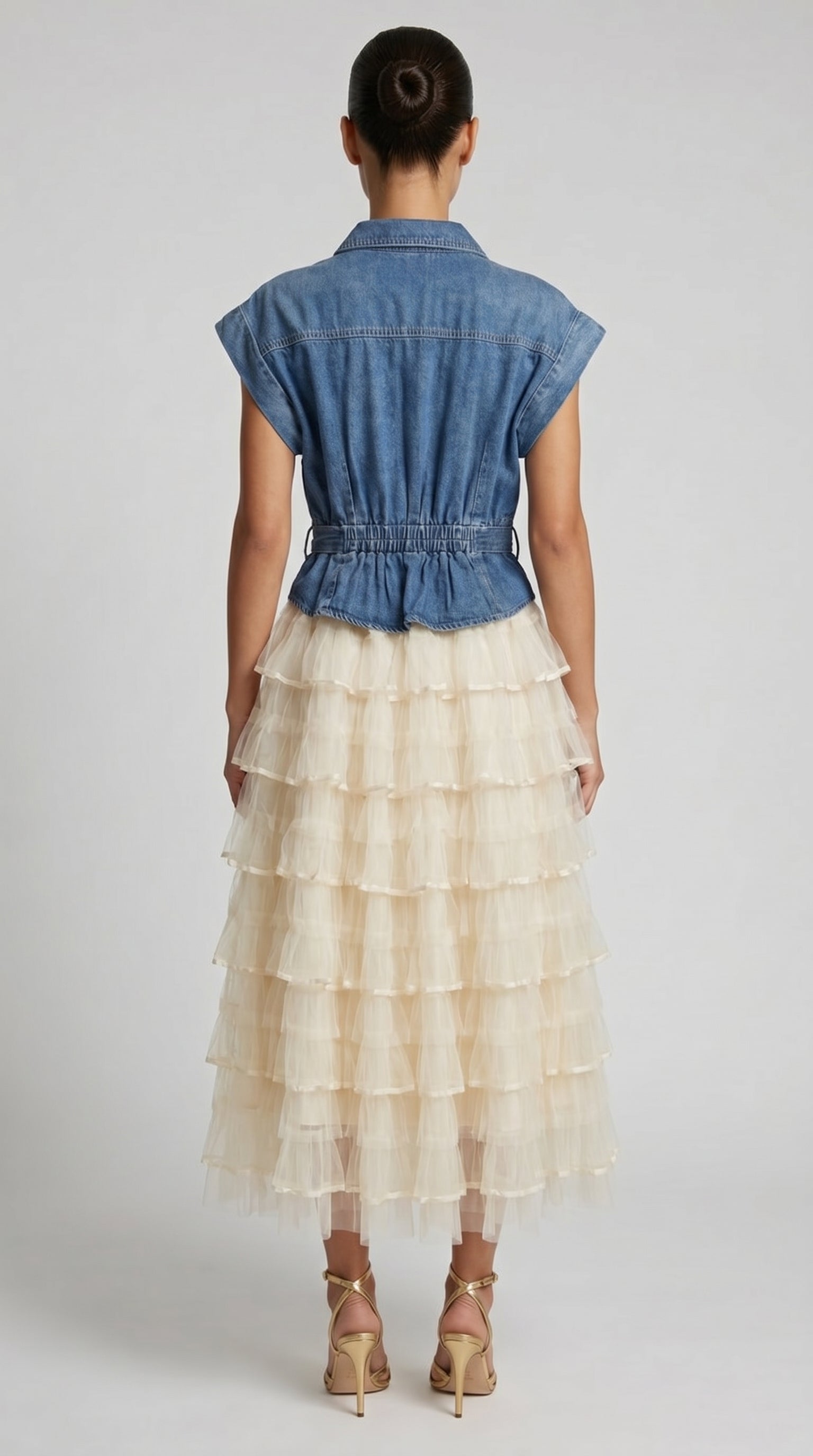 Eni - Spliced Denim & Tiered Tulle Midi