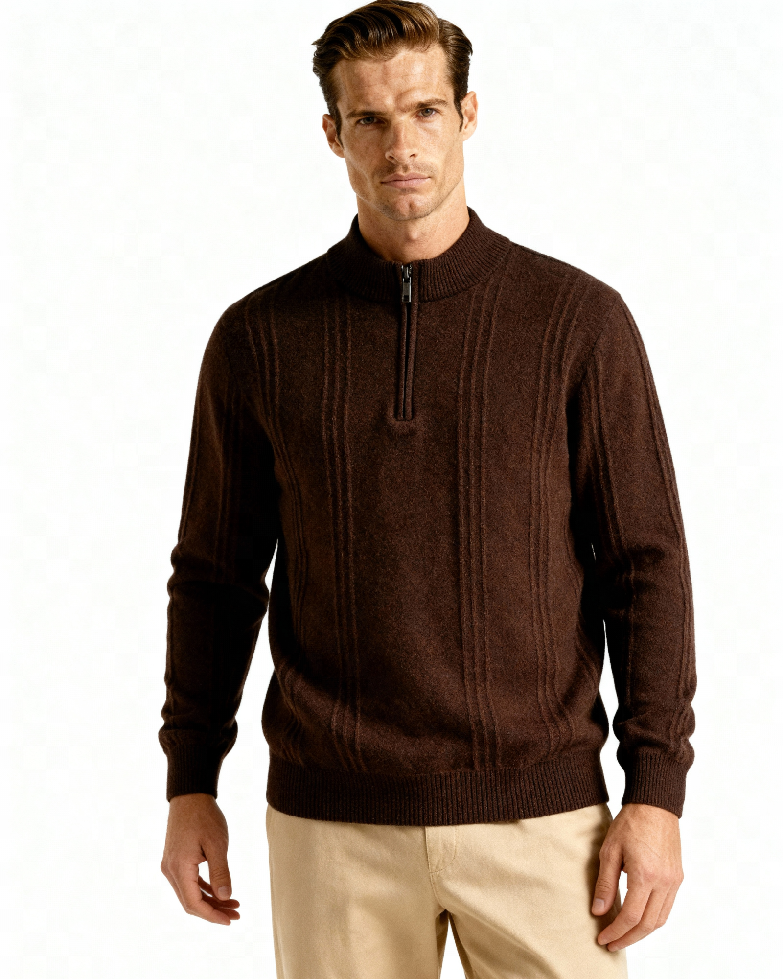 100% cachemira con media cremallera ribbed