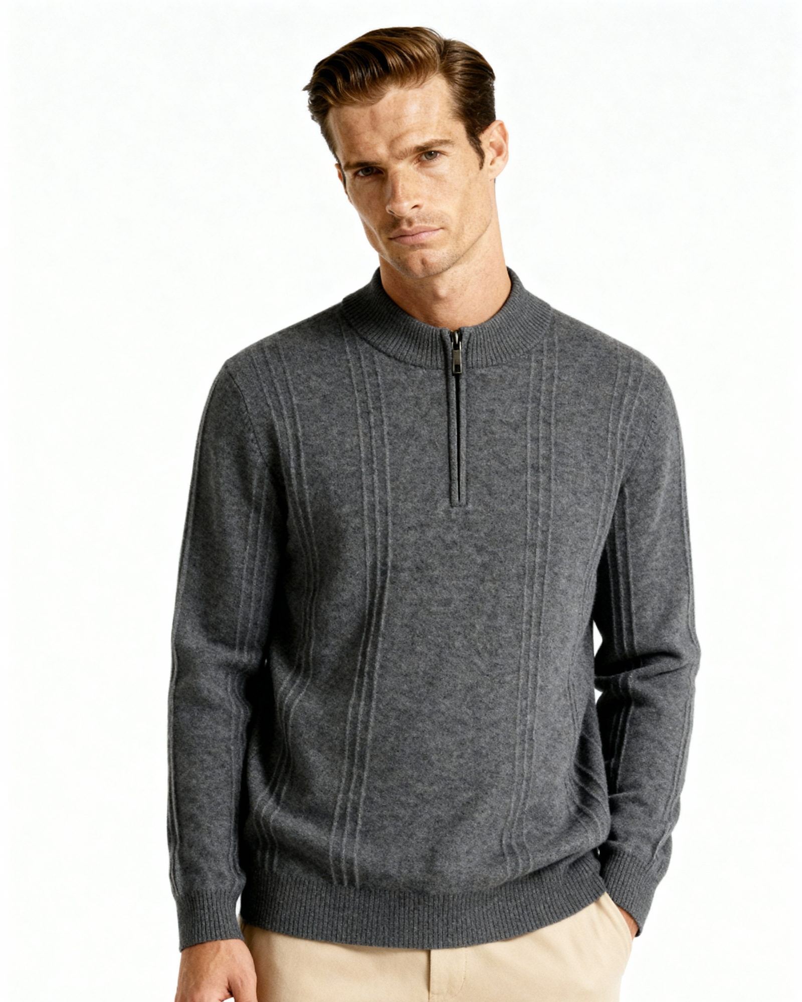 100% cachemira con media cremallera ribbed