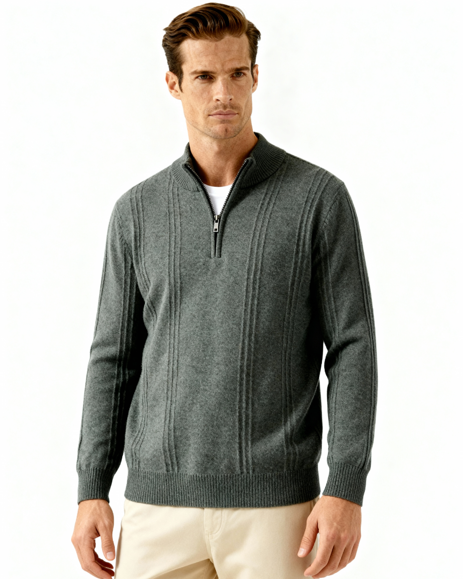 100% cachemira con media cremallera ribbed