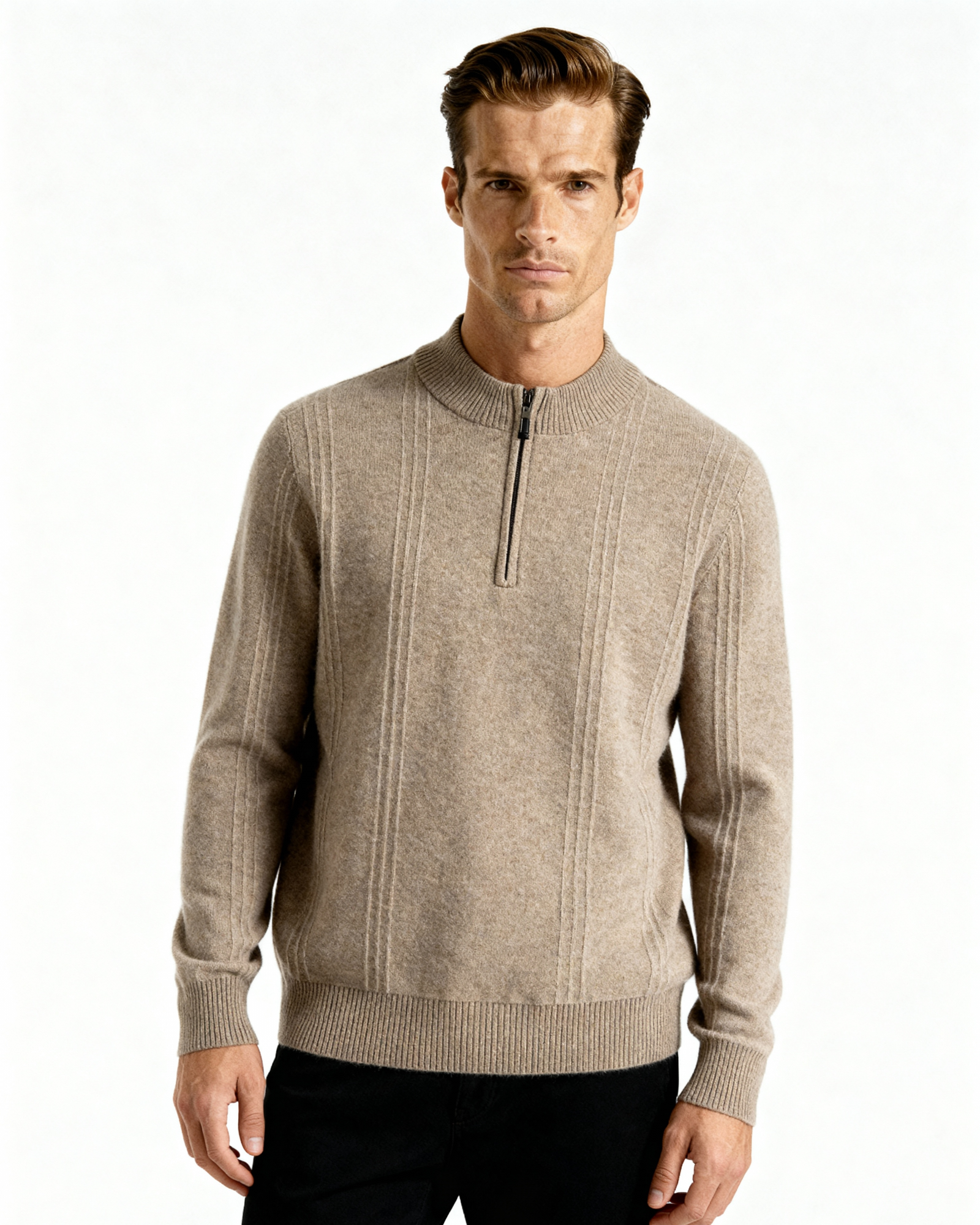 100% cachemira con media cremallera ribbed