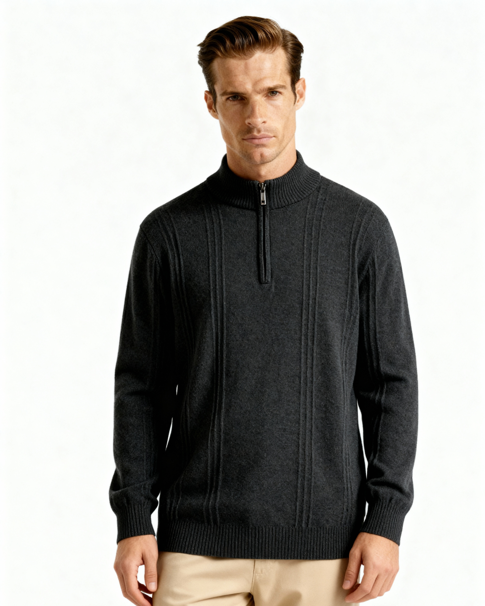 100% cachemira con media cremallera ribbed